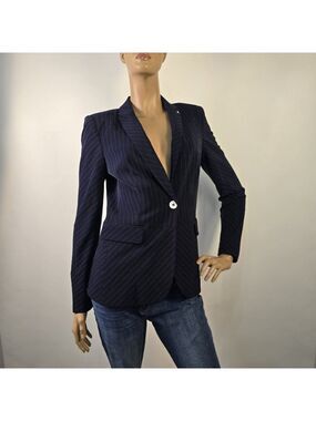 Tommy Hilfiger Blazer Jacket Classic Navy Blue Pinstripe 1 Button Front Sz 4